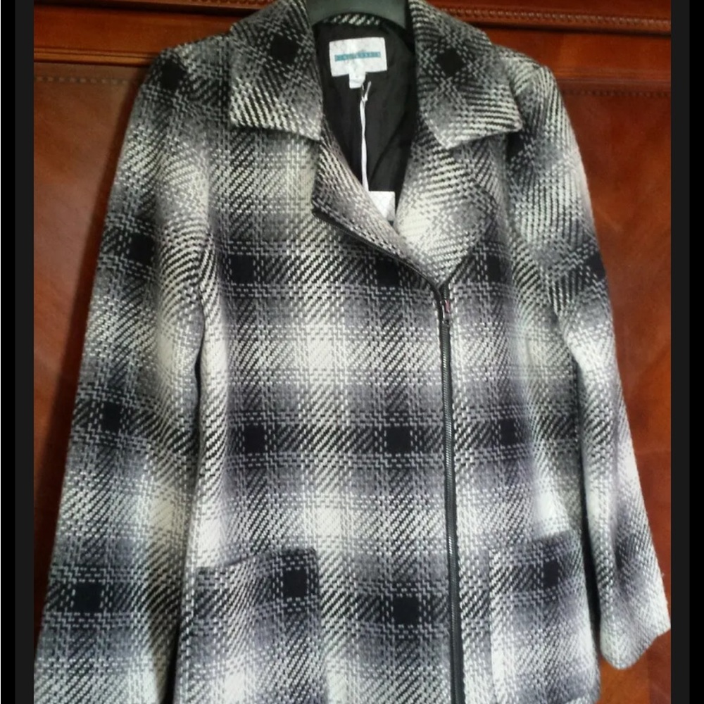 NWT! Women's Coat Piperlime By Pim + Larkin -black, white, gray plaid Medium